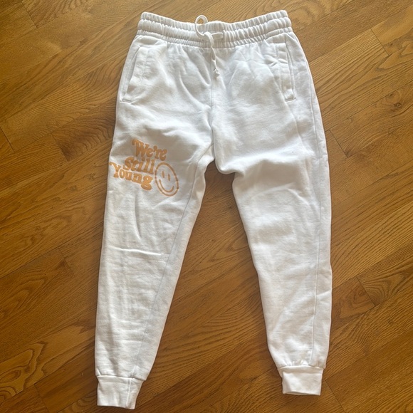 White Joggers with Orange Print - Picture 1 of 5